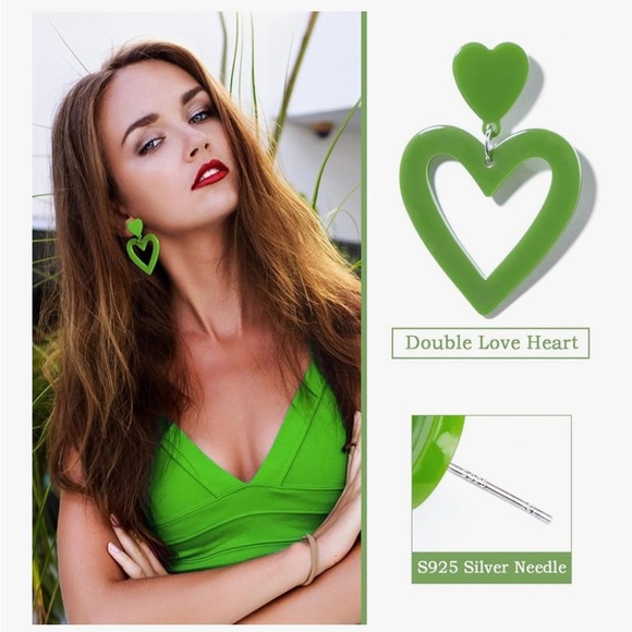 Heart Earrings Y2K Love Heart Big Cute Fun Dangle Earrings - Picture 2 of 2